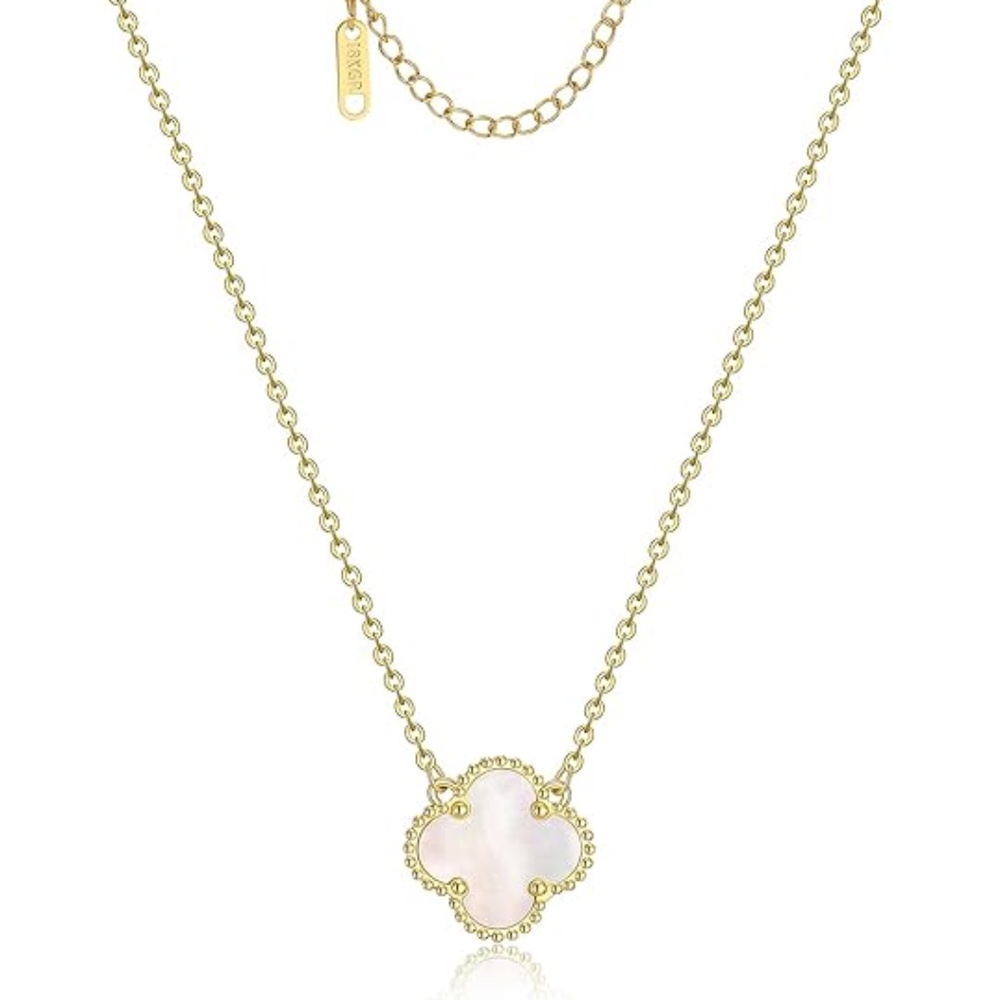 Clover Pendant White Necklace 18K Gold Plated